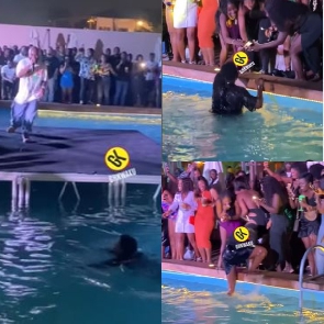 Young man jumps into pool to save the day