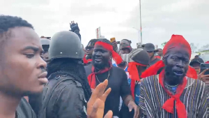 Fans of Shatta Wale outside EOCO's office