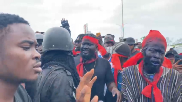 Fans of Shatta Wale outside EOCO's office