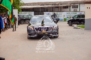 The Asantehene's car arrives at the premises of the renovated mosque