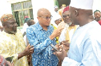 Dr Mustapha Abdul-Hamid interating with some of the Zongo Chiefs at the Abossey Okai Central Mosque