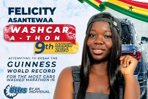 Felicity Asantewaa's 'washcar-a-thon' is scheduled for March 9, 2024.