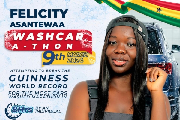 Felicity Asantewaa's 'washcar-a-thon' is scheduled for March 9, 2024.