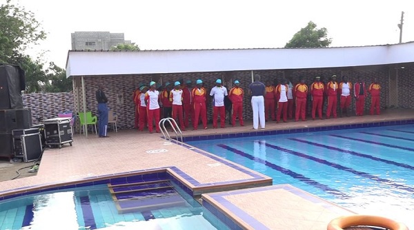 Fire and Safety officers of the Tema Port pictured during the swimming lessons