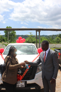 The DCE presented the pick ups to the Shai Osudoku District Assembly at Dodowa