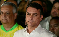 Brazil's right-wing Senator Flavio Bolsonaro speaks after his election loss