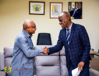 Haruna Iddrisu (R) and Prof Christian Agyare (L) exchanged handshakes after his induction