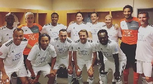 Michael Essien in a group photo with Ronaldinho and other football greats