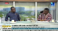 NPP MP Adomako-Mensah (left) with isaac Adjei Mensah on the Metro TV set