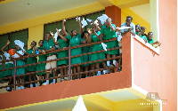 Students jubilating during the inaugural ceremony
