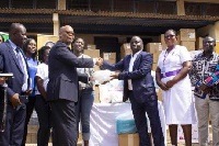 M.D of the bank, Mr Anselm Ray with Dr, Priscilla Vandyck, made the presentation to the hospital