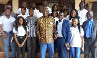 Ex-President JA Kufuor (with stick) hosted the students at his residence in Kumasi