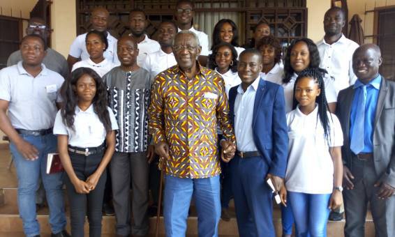 Ex-President JA Kufuor (with stick) hosted the students at his residence in Kumasi