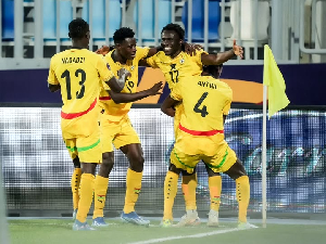 Players of the Black Satellites celebrating the goal