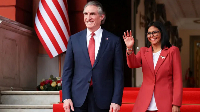 Venezuela's interim president, Delcy Rodriguez and US Interior Secretary Doug Burgum