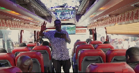 Boateng Bismark James has been preaching on buses leaving Neoplan station since 2023