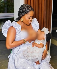 Netizens have reacted photos of Mzbel breastfeeding her daughter