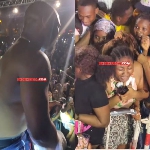 Fan's wig comes off as she receives singlet from King Promise during performance