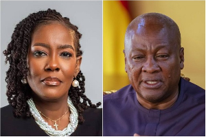 A photo collage of GBA President Efua Ghartey and John Dramani Mahama
