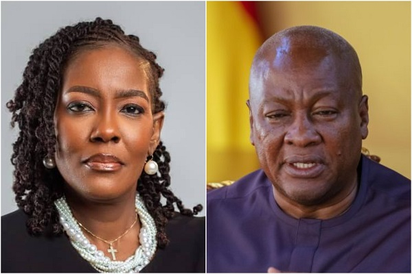 A photo collage of GBA President Efua Ghartey and John Dramani Mahama