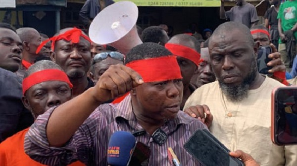 The pragia riders are seen protesting on the Tafo-Mamponteng Road