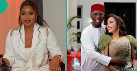 A picture collage of Regina Daniels (L) and Senator Ned Nwoko with his fifth wife