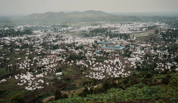 Sprawling displacement camps are seen on the outskirts of Goma