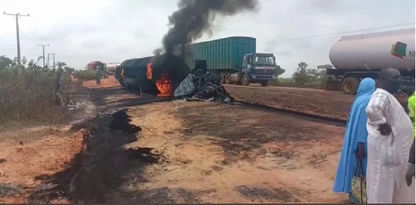 A fuel tanker collided with a lorry carrying passengers and cattle