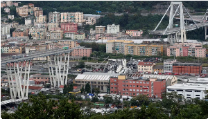 The collapsed Morandi Bridge is seen in the Italian port city of Genoa