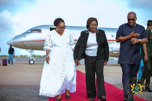 Vice President, Professor Jane Opoku-Agyemang (M) President John Mahama (R) and Lordina Mahama (L)