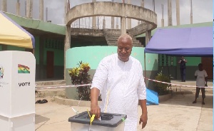 Cheerful Prof Alabi casting his vote after he was initially prevented by EC officials