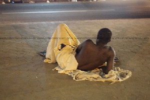 A homeless man has been spotted dangerously camping around Pokuase Interchange
