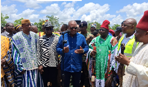 President John Dramani Mahama speaking during an inspection of the proposed airport site