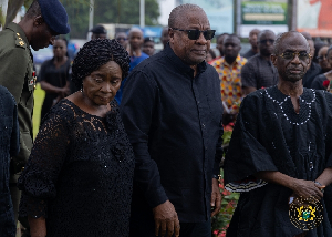 President Mahama (M) with Prof Naana Jane (L) and NDC Chairman Asiedu Nketiah at the event