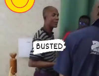 The suspected thief is caught red-handed by some of the church members