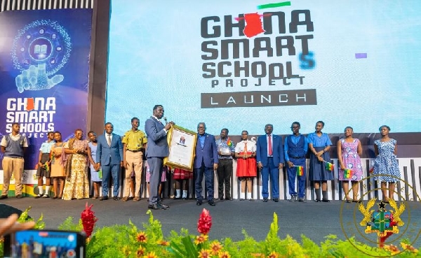 A photo from the launch of the Ghana Smart Schools Project