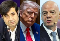 L-R: Iran sports minister Ahmad Donyamali , US President Donald Trump and FIFA boss Infantino