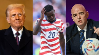 L-R President Donald Trump, Folarin Balogun and Gianni Infantino