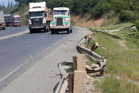 Damaged guardrails on the Aburi-Peduase road