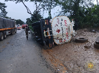 An overturned fuel tanker