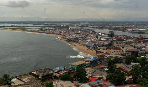 Wide view of Monrovia, Liberia, from the top of the Ducor Hotel