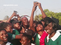 The excited nurses take selfie with President John Mahama
