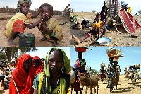 People fleeing the violence in West Darfur, Sudan cross the border into Adre,