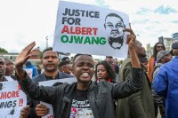 Protesters rally in Nairobi after the death of Kenyan blogger Albert Ojwang