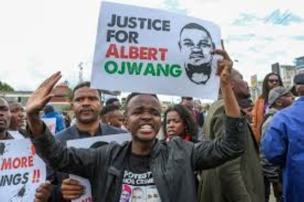Protesters rally in Nairobi after the death of Kenyan blogger Albert Ojwang