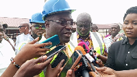 Martin Adjei-Mensah Korsah addressing journalists during his visit