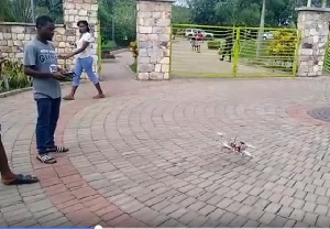 The drone being tested by a student