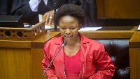 South African MP and member of Economic Freedom Fighters (EFF) Party Naledi Chirwa giving a speech