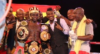Emmanuel Tagoe(middle) with his manager Gyan and crew