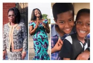 Frema Adunyame's mother and kids in a photo grid